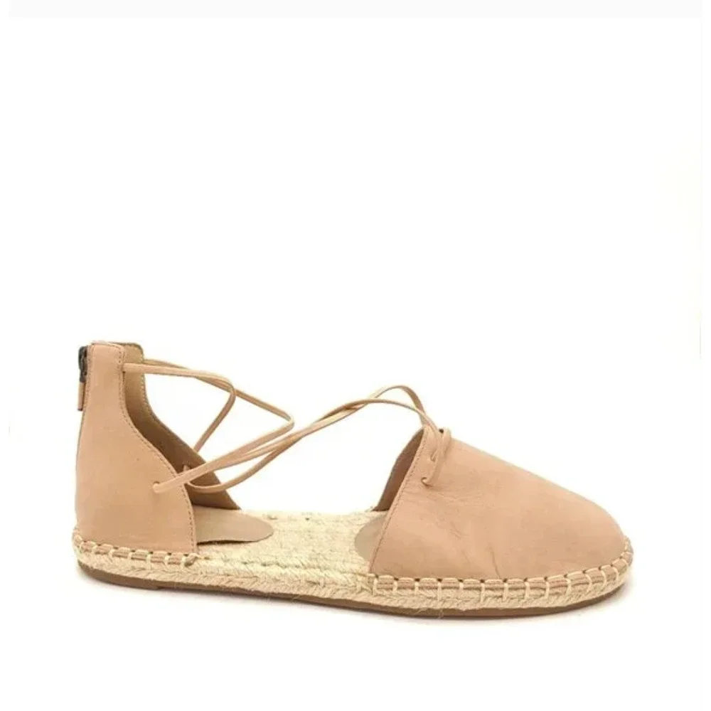 NWOT Eileen Fisher D’Orsay Lee Espadrille Flat Sandals 5 Tan Latte Leather